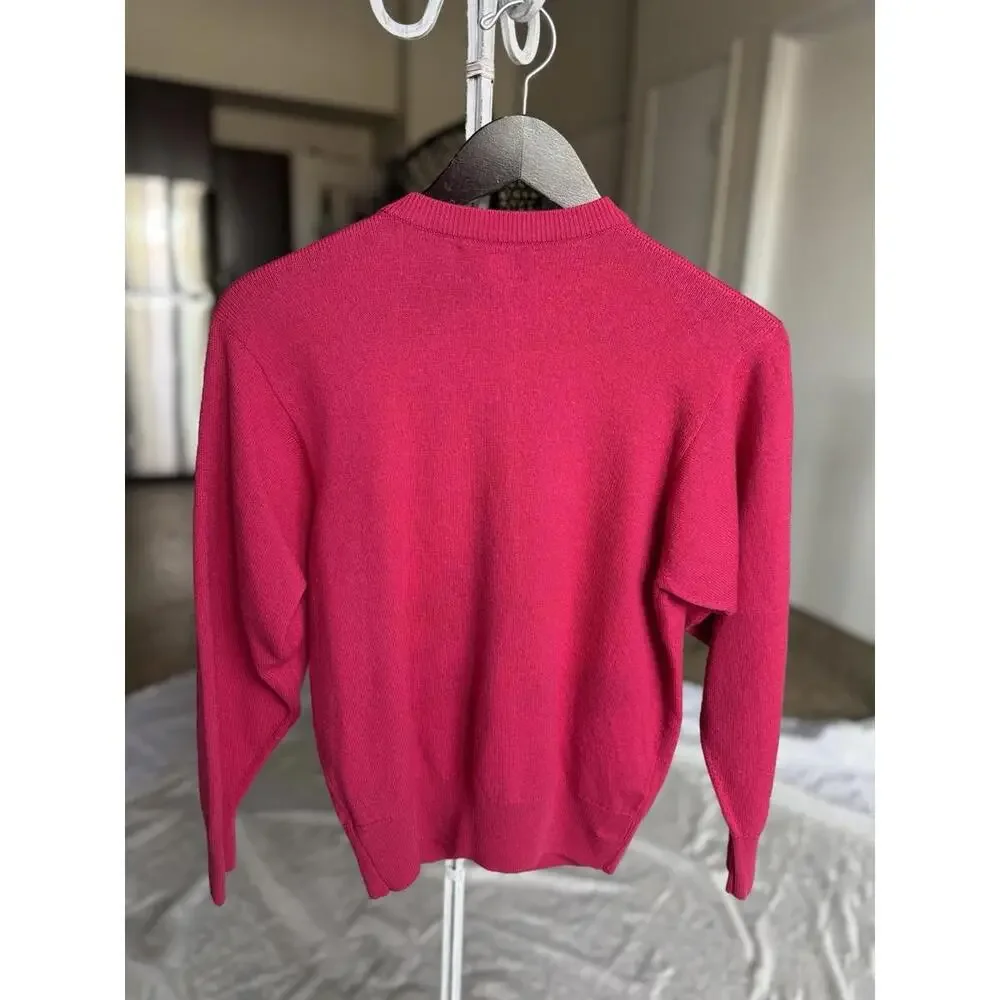 Burberry Sweater Vintage Cardigan 100% Wool Fuchsia Pink Sz Small - Picture 3 of 6